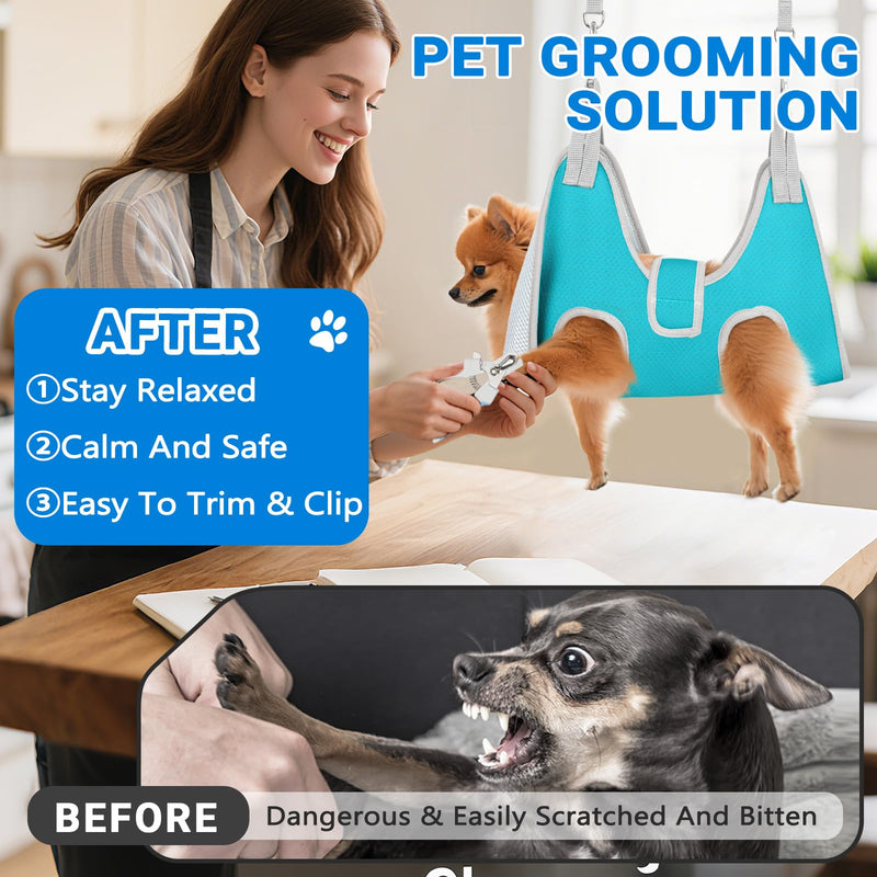 Supet Dog Grooming Hammock for Large Dogs, Dog Hanging Harness for Nail Trimming Doorframe, Pet Holder Restraint for Clipping Nails, Pet Hoist Sling for Cutting Nails at Home (Blue XL) XL（ Legs Spacing：10.8"-19.5" / Max W：85lB ） Blue - PawsPlanet Australia