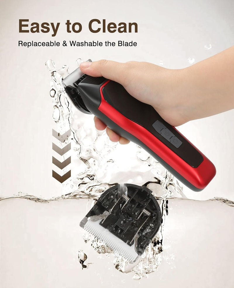 Professional Dog Grooming Clippers for Thick Heavy Coats,Type-C Rechargeable 2-Speed Dog Clippers with Spotlight Digital Display,Waterproof Cat Clippers for Small & Large Animals (Red-Black) Red-black