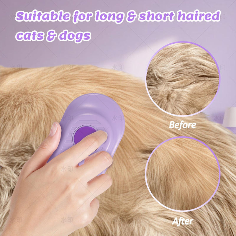 4 in 1 Cat & Dog Steam Brush Kit with 2 Comb Heads - Rechargeable Grooming Brush for Long/Short Hair Shedding, Anti-Static Steam Spray & Foldable Handle, Pet Spa Cleaning Tool (Purple) Purple - PawsPlanet Australia