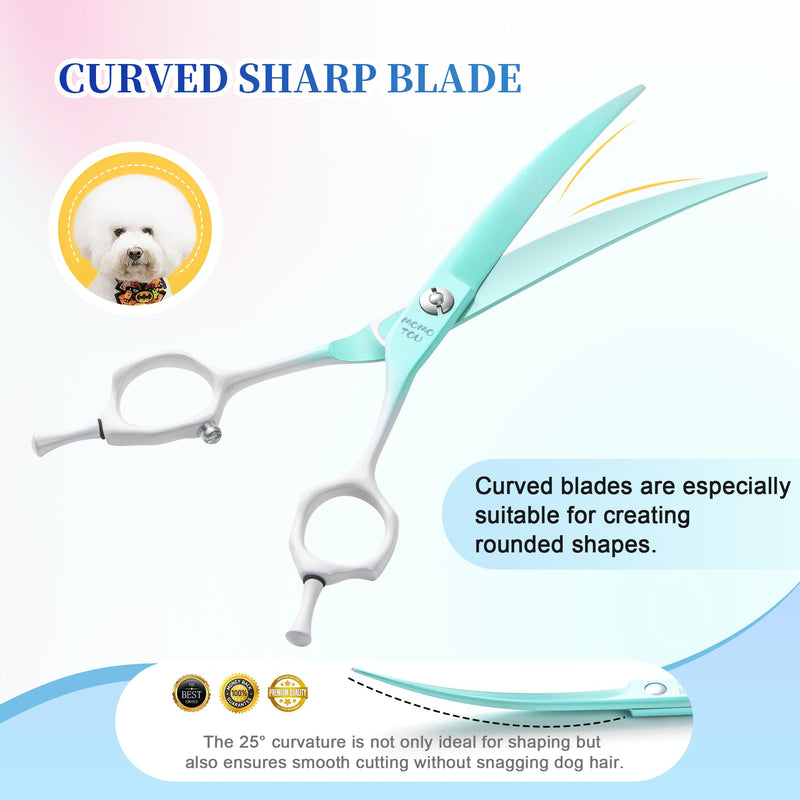 Curved Dog Grooming Scissors Green to White Gradient 440C Stainless Steel Sharp Durable Dog Shears for Professional or Home Use Ergonomic Handle with 2 Silicone Finger Rings - PawsPlanet Australia