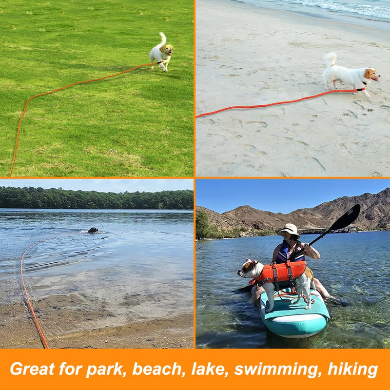 Vivifying Floating Long Dog Leash, 20FT Dog Training Leash, Lightweight Dog Check Cord Rope Leash with Comfortable Handle for Outside, Hiking, Swimming, Beach and Lake Orange - PawsPlanet Australia