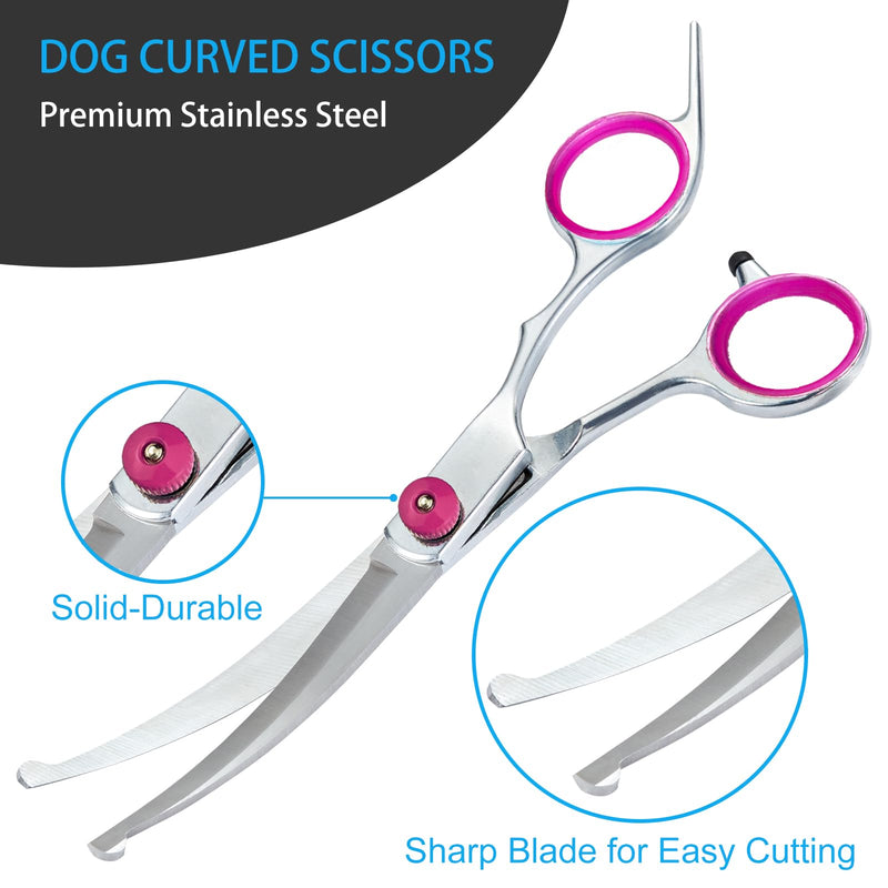 5 in 1 Premium Dog Grooming Scissors, Professional Dog Scissors for Grooming with Safety Round Tips, Lengnoyp Stainless Steel Thinning Shears, Pet Cat Shears for Grooming Kit, Pink Black - PawsPlanet Australia