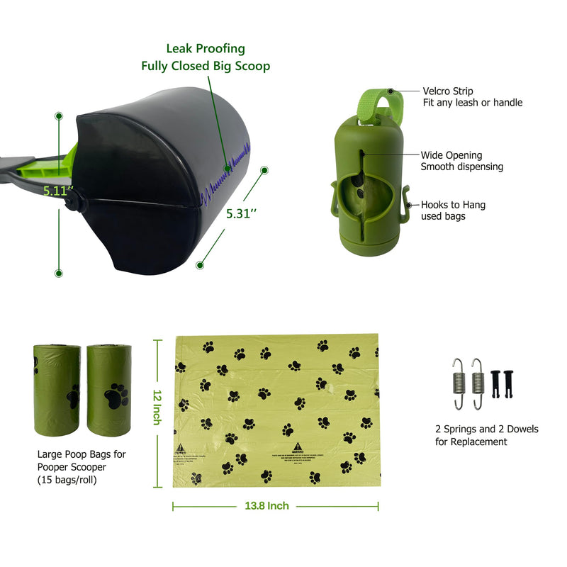 32" Pooper Scooper for Large Medium Small Dogs with Bag Attachment, Extra Long Handle Heavy Duty with 30 Dog Poop Bags & 1 Dispenser Poop Scoop, Foldable Dog Poop Picker Upper for Yard - PawsPlanet Australia