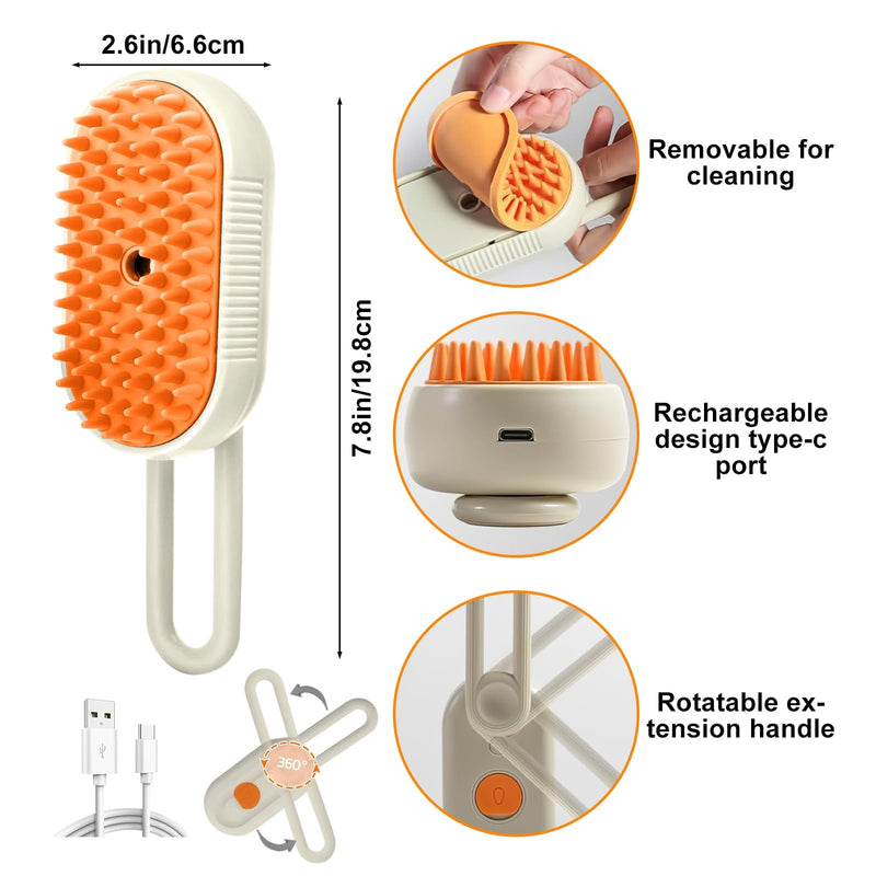 3 in1 Steamy Pet Hair Brush, Yellow, Massage Grooming Brush With Water Spray for Removing Static Flying Hair, Dog & Cat Comb for Shedding - PawsPlanet Australia
