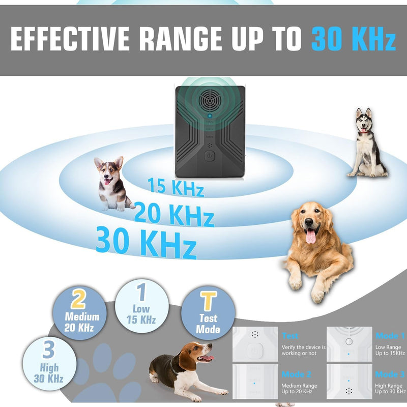Upgraded Ultrasonic Dog Bark Deterrent Device - Rechargeable, Waterproof, 3 Modes, 33ft Ultrasonic Bark Box, Anti Barking Device - Stops Excessive Barking, Neighbor Dog Disturbances, Pitch-Black - PawsPlanet Australia