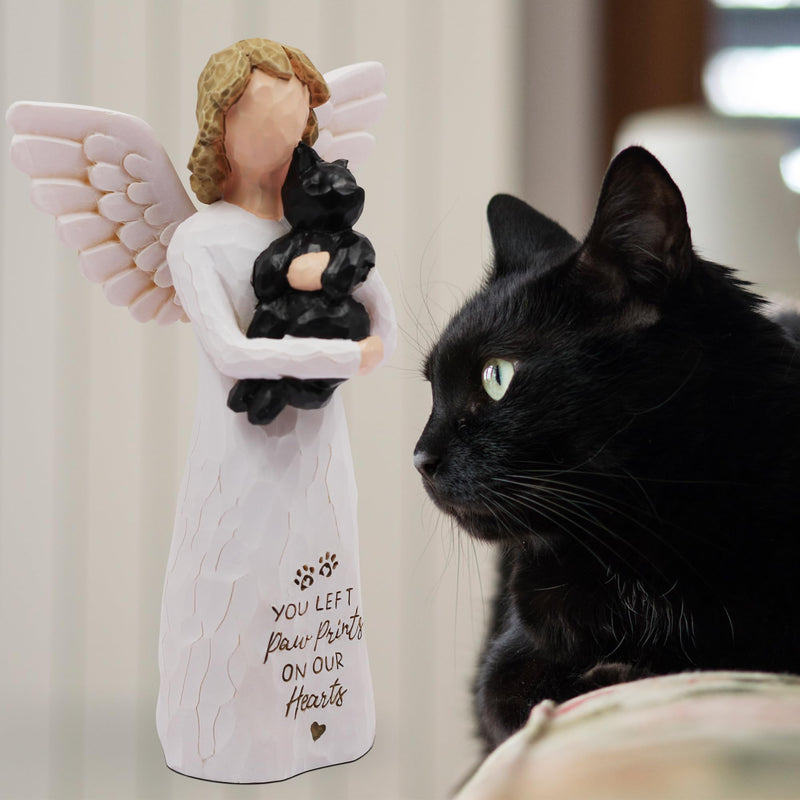 Cat Memorial Gifts, Pet Cat Remembrance Gifts, Loss of Cat Sympathy Gifts for Cat Mom, Passed Away Cat Gifts, Hand-Painted Figurines Angel Cat (Black) Black - PawsPlanet Australia