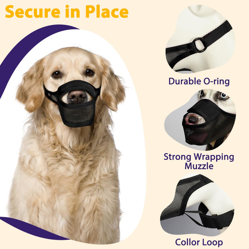 LUCKYPAW Dog Muzzle, Patented Mesh Muzzle for Large Medium Small Dogs Allows Full Pant Drinking Mouth Cover to Prevent Biting Chewing Scavenging Adjustable Breathable Mouth Guard(Black,XXL) Black XXL-Snout:12.25-13.75" - PawsPlanet Australia