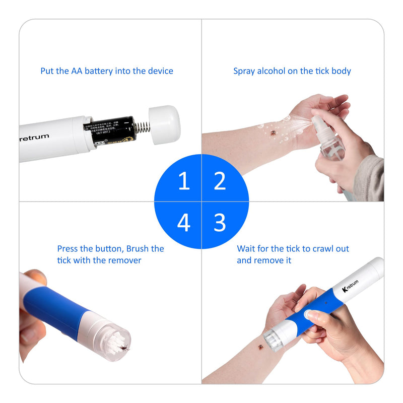 Kretrum Tick Removal Tool Pen Premium Auto Tick Remover Tool for Dogs Real Pain Free Tick Removal Tool for Humans One Click to Remove Tick Intact Brush Let It Come Out on Its Own