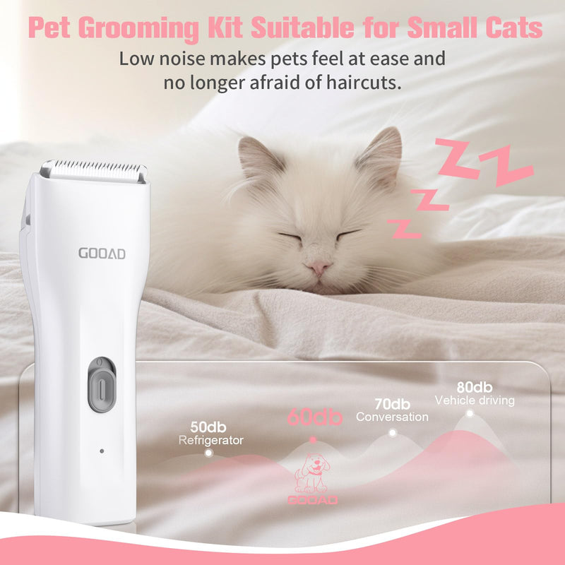 Cat Clippers for Matted Hair, Quiet Cat Shaver for Long Hair, Cordless Cat Hair Trimmer for Grooming, Cat Paw Trimmer Nail Grinder,Pet Shaver Cat Grooming Kit for Cats Small Dogs Animals(White) White