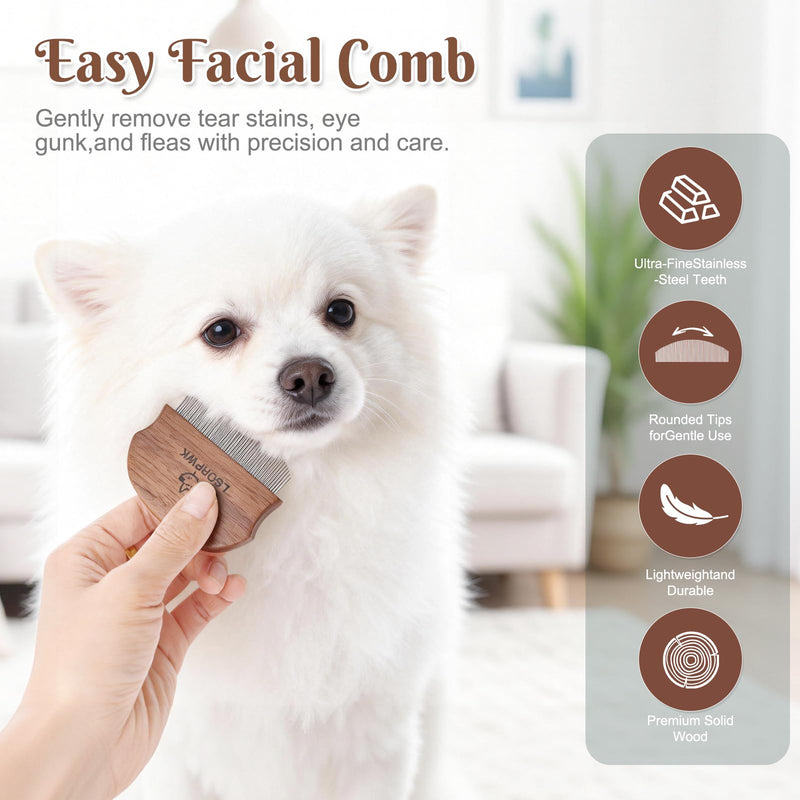 Eye Comb for Dogs & Cats,Wooden Tear Stain Remover for Pets,Gentle Grooming Tool with Rounded Tips,Flea Comb for Small Dogs.