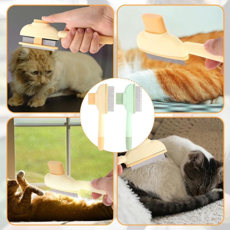 2pcs Pet Shedding Brush, Pet Hair Remover Comb with Release Button Self-Cleaning Grooming Brush for Deshedding Dogs Cats Short & Long Loose Hairs (Green, Yellow) - PawsPlanet Australia