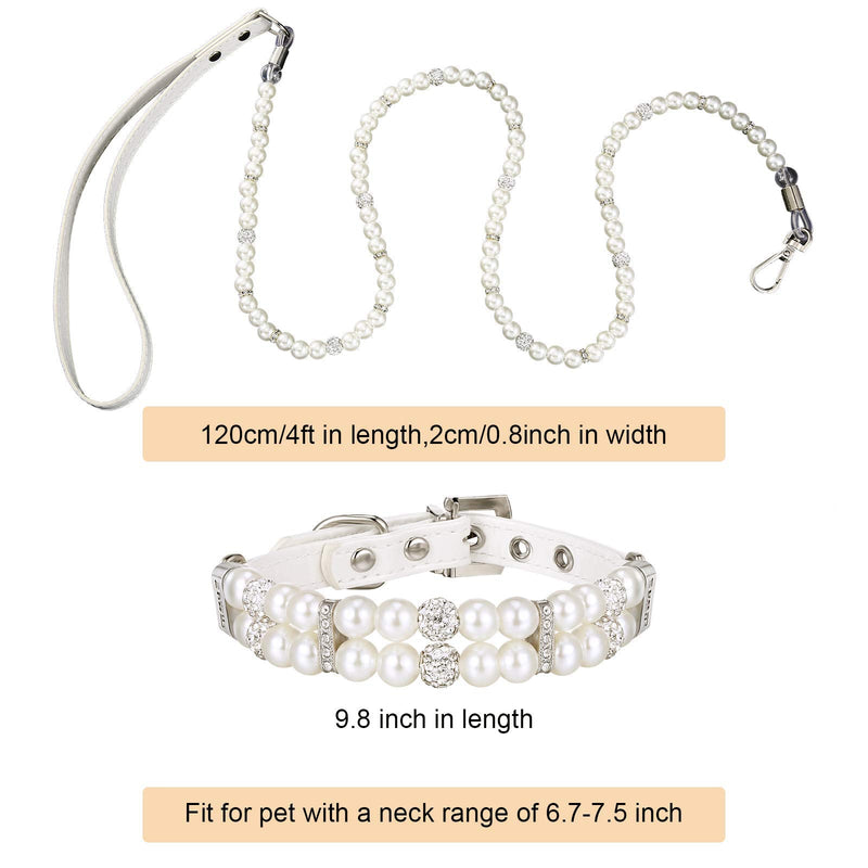 Weewooday 2 Pcs Dog Wedding Collar with Leash Pearl Necklace Collar and Beaded Leash with Lockable Hooks and 2 Rows of Pearls Adjustable for Pet Cat Bridal(Medium) Medium - PawsPlanet Australia