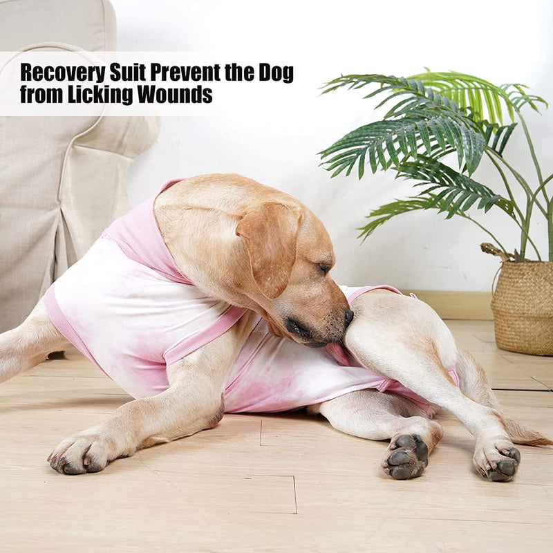 Dog Recovery Suit, Abdominal Wound After Surgery Wear, Prevent Licking Wounds, E-Collar & Cone Alternatives, Tie Dye Dog Surgical Shirt Dog Spay Bodysuit Anti Shedding(2XL, Pink) XXL - PawsPlanet Australia