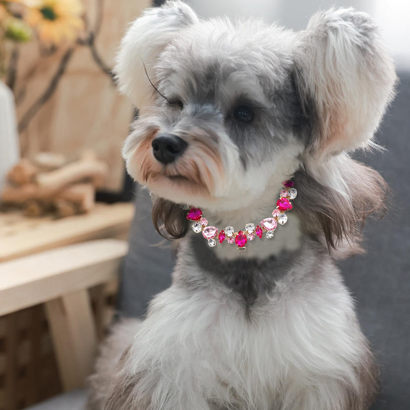 Dog and Cat Gold Necklace, Adjustable Rhinestone Crystal Pet Necklace Collar, Puppy Kitten Jewelry Accessories with Cute Pet Paw, Cat Dog Chain Collar for Small Medium Pets (Pink, S) - PawsPlanet Australia