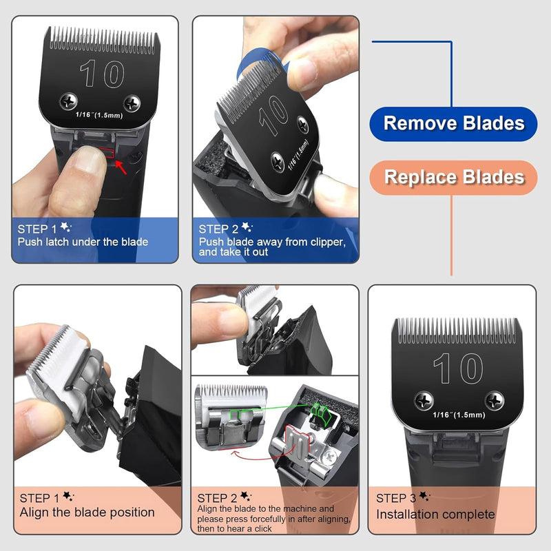 10 Blades Dog Grooming Blades Compatible with Andis/Oster A5/Wahl KM-10 Series Dog Clippers,Detachable Clipper Replacement Blade,Black,Size 10 Blade 1/16" (10#/3PCS) 2PC 10:1/16''(1.5MM) - PawsPlanet Australia