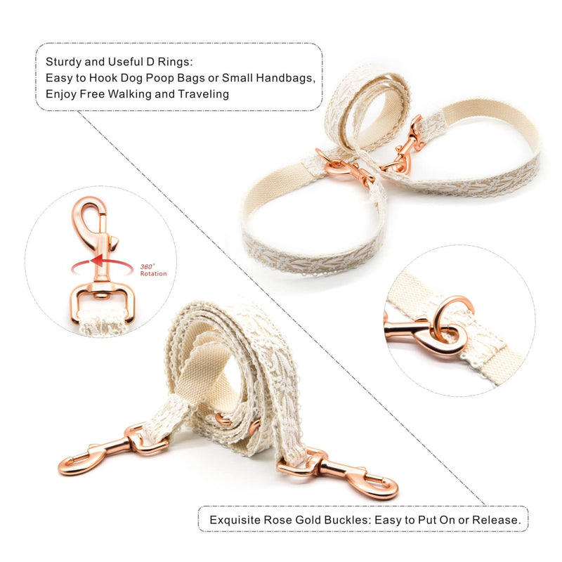 Dog Collar and Leash Set, Cotton Lace Handmade 4-5 FT Adjustable Comfortable Unique Collars and Leashes for Small Medium Large Dogs Small (2-Piece Set, Width: 1 inch) Beige