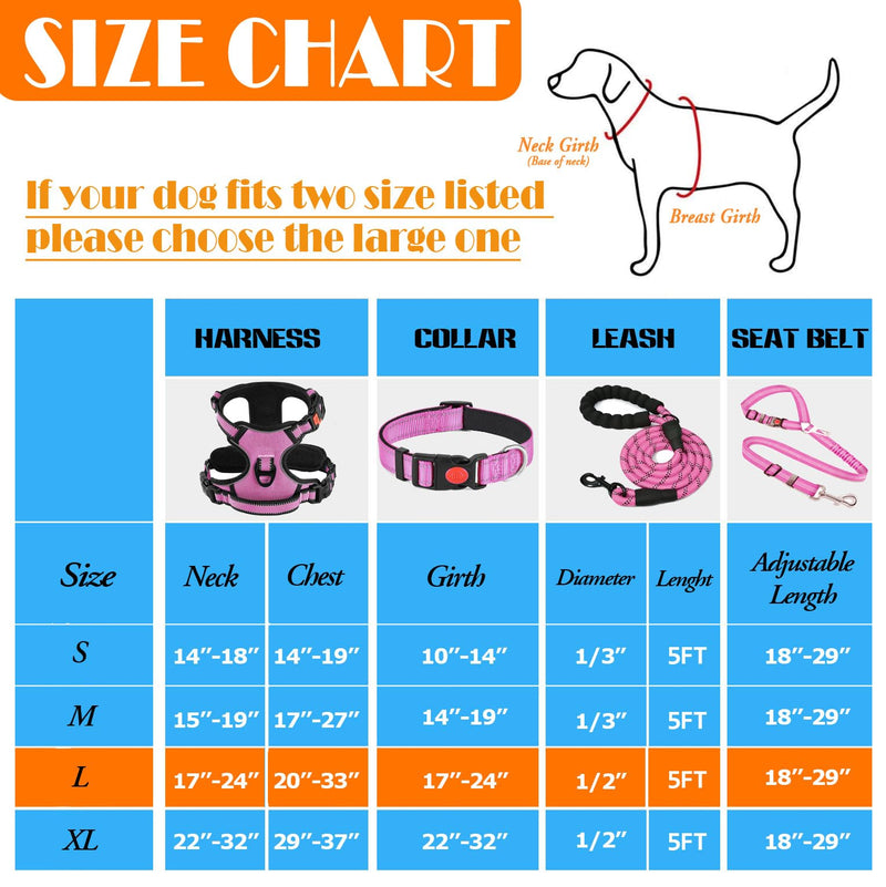 No Pull Dog Harness, Collar & Leash Set | Includes Dog Seat Belt, Collapsible Bowls & Poop Bag Dispenser. Ideal for Training, Walking, Hiking. Fits Small to Large Dogs(Pink-L) Pink - PawsPlanet Australia