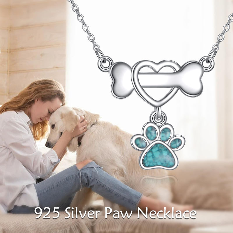 Paw Print Necklace Sterling Silver Dog Cat Paw Pendant Necklace Pet Paw Heart Jewelry Gifts for Women - PawsPlanet Australia
