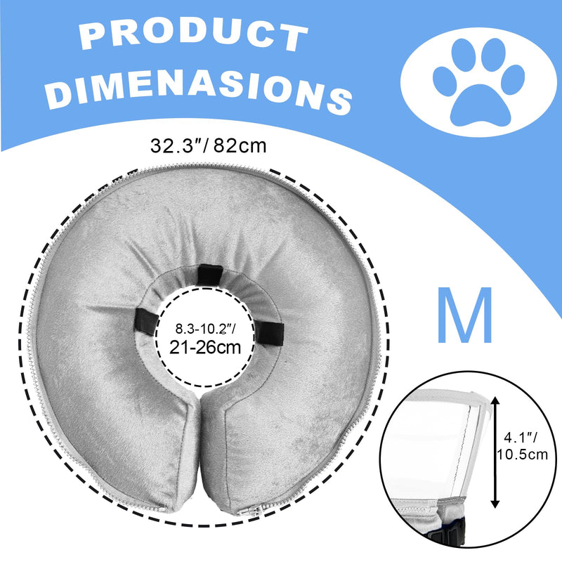 Inflatable Dog Cone Collar, Soft Dog Cone After Surgery, for M M+ L XL Dogs, with Detachable Anti Licking Shield and Inflator, 2 in 1 Adjustable Alternative, Does Not Block Vision, Grey (M) M (8.3"-10.2") - PawsPlanet Australia
