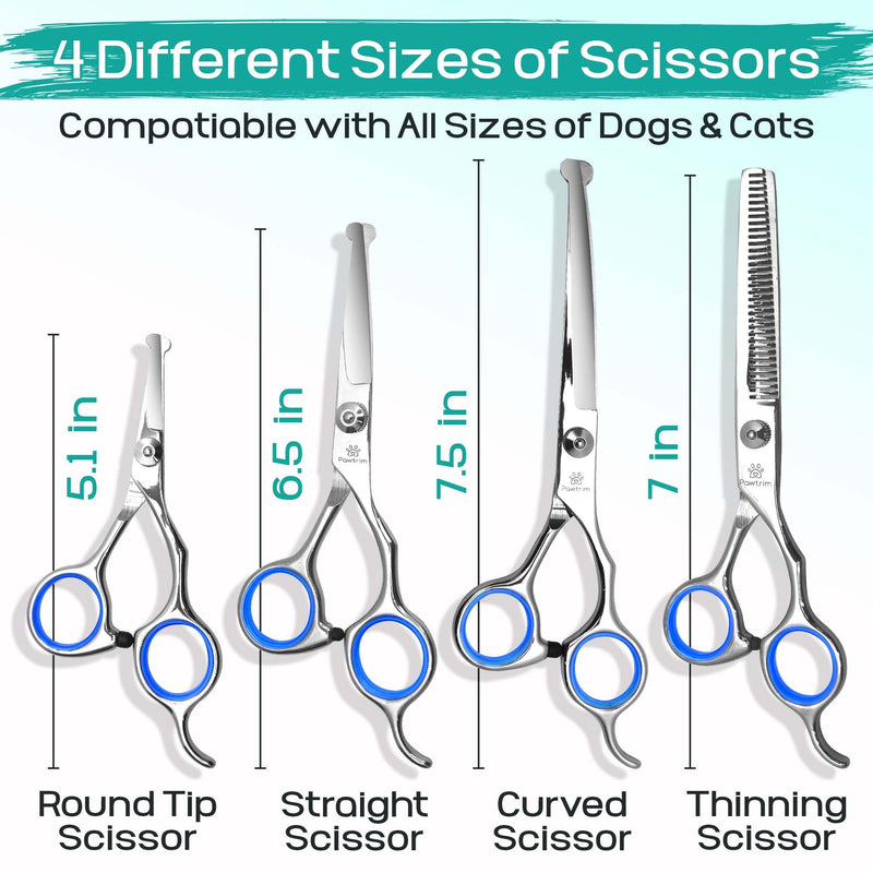 Professional Pet Grooming Kit – 6 in 1 Dog Grooming Scissor Kit - Dog & Cat Grooming Supplies - Adjustable Screw Scissors, 4CR Stainless Steel Dog Clippers, Hair Thinning Shears, Rubber Grips… Pack of 6 - PawsPlanet Australia