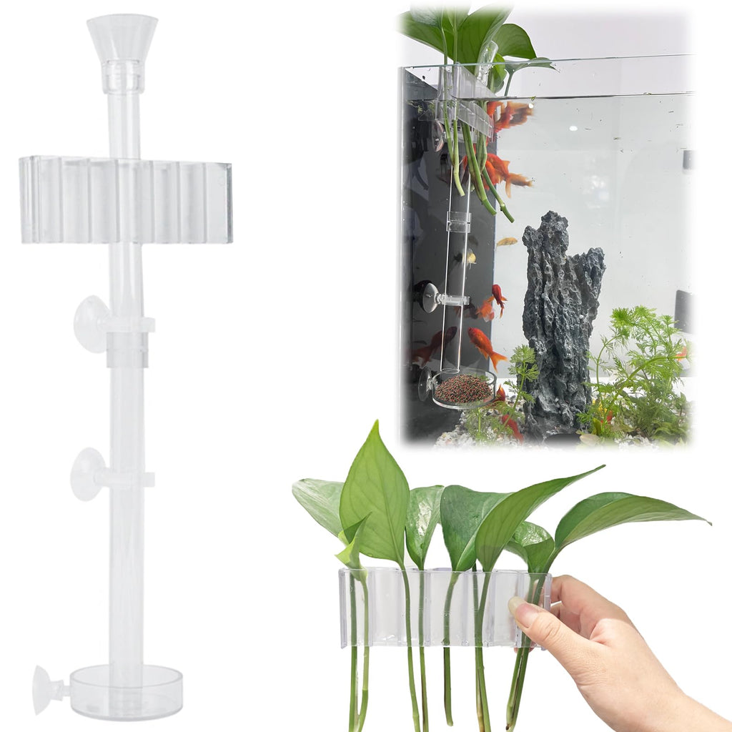 Shrimp Feeding Dish Set with Aquarium Plant Holder, 7 Hole Acrylic Transparent Aquarium Planter Holder, Clear Durable Fish Shrimp Feeding Tube Kit, Fish Tank Decorations(1 Set) 1 set