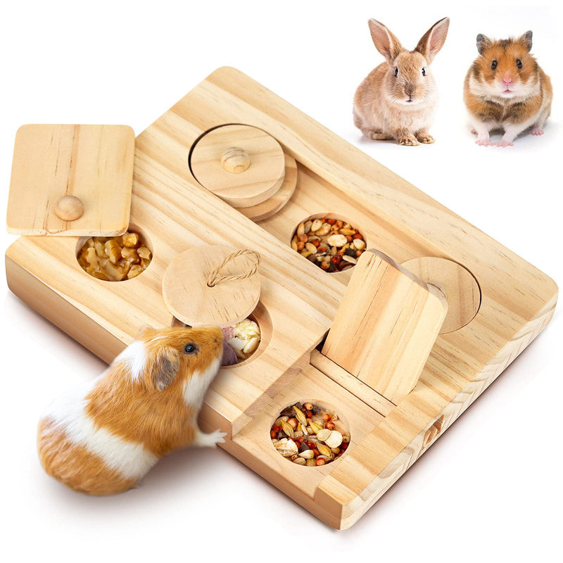 Guinea Pig Foraging Toys, 6 in 1 Hamsters Wooden Interactive Enrichment Toys, Treat Dispenser for Small Animal Funny Toys, for Rabbits, Bunny, Chinchillas, Rats and Gerbils