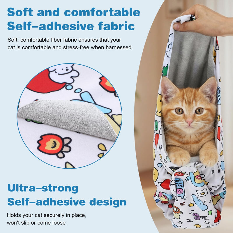 Cat Wrap for Cutting Nails, Self-Adherent 27.6" Large Cat Grooming Wrap Anti-Scratch, Anti-Bite Grooming Swaddle Calm Cozy Restraint Cloth for Nail Trimming (L, Within 16lbs) - PawsPlanet Australia