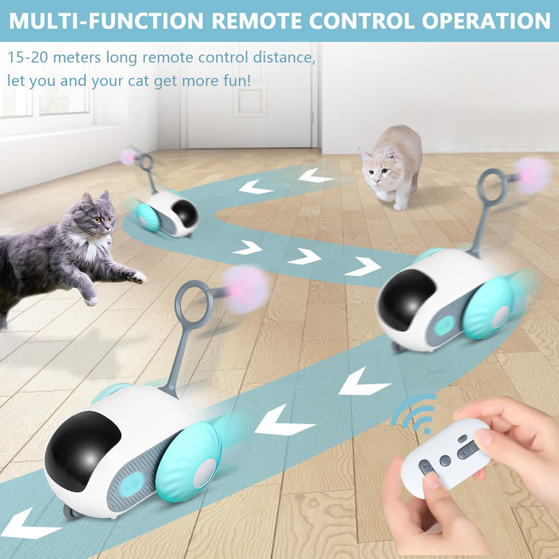 Remote Control Smart Electric Cat Toy Car, Interactive Cat Toys for Indoor Cats, Teazys Cat Toy Turbo Tail 2.0, Automatic Moving Mouse Cat Chase Toys for Bored Indoor Adult Cats Kittens White - PawsPlanet Australia