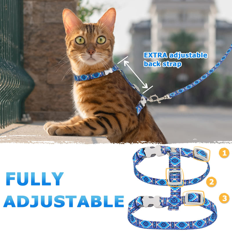 Supet Cat Harness and Leash Escape Proof, Adjustable Cat Leash and Harness Set for Walking, Lightweight Cat Harness for Large Small Kittens Blue M (neck:8-12", chest: 11-19")