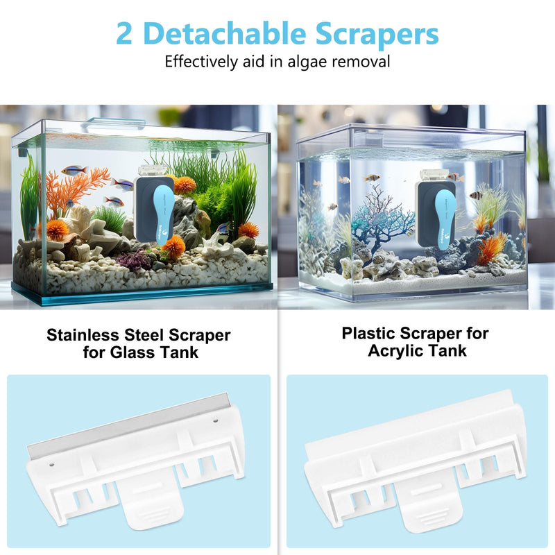 Aquarium Magnetic Glass Cleaner, Fish Tank Algae Magnet Cleaning Tool with Algae Scraper for Glass Aquariums Tank, Floating Scrubber Brush, 2 Detachable Scrapers, Small S for Glass Thickness：1/8"-1/4" - PawsPlanet Australia