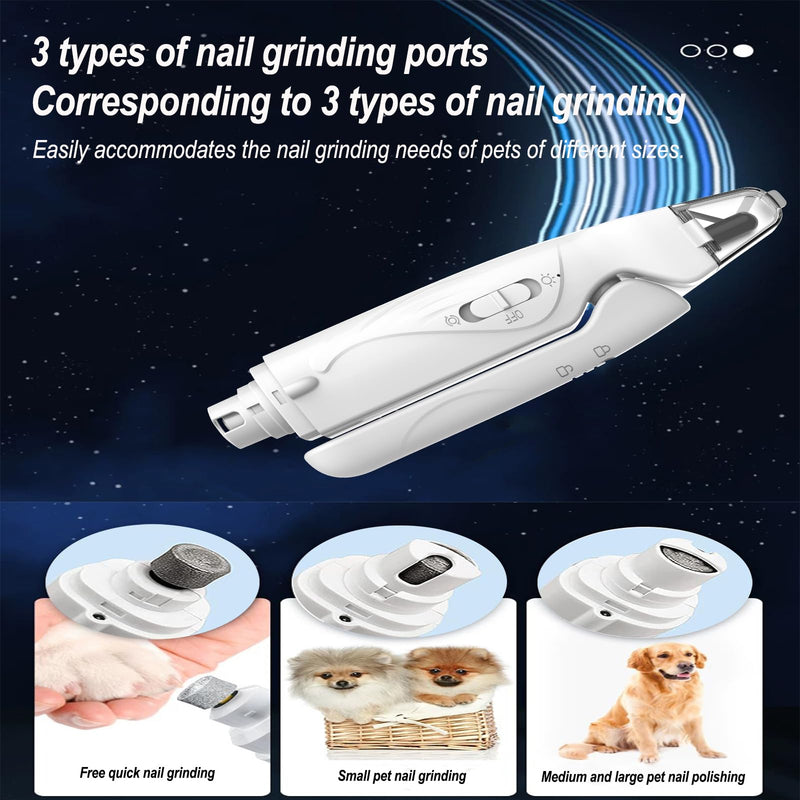 2-in-1 Dog Nail Grinder & Clipper - Ultra-Quiet USB Rechargeable Pet Nail Trimmer with LED Light, Multiple Sanding Ports, and Splash Guard for Small, Medium, & Large Dogs and Cats (White) - PawsPlanet Australia
