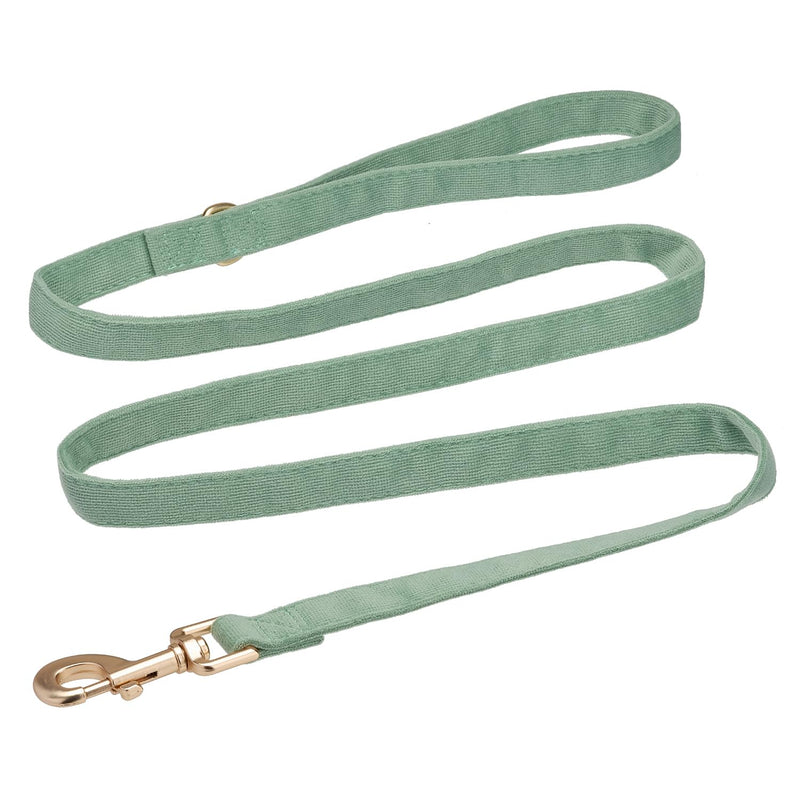 Soft Corduroy Dog Collar and Leash Set Adjustable Durable Dog Collars with Metal Buckle and Lead for Medium Dogs,Grass Green Grass Green - PawsPlanet Australia