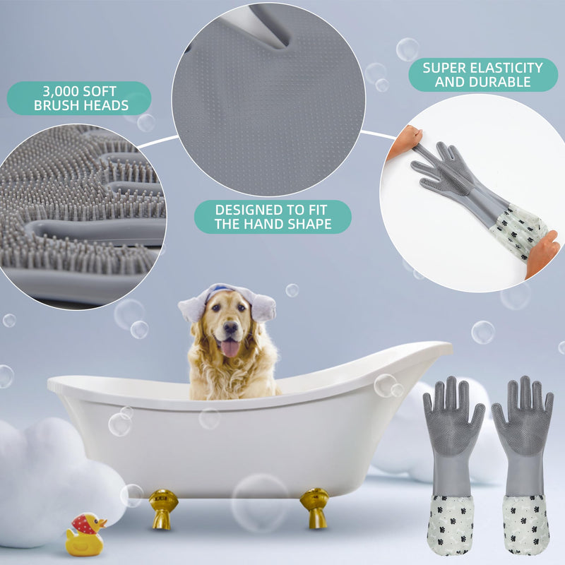 Dog Washing Gloves Finger Toothbrush,2-in-1 Pet Shower Set,Dog Bath Gloves with Extended Length,Comfortable Dog Bath Gloves for Gentle Bathing Efficient, Multifunctional Silicone Pet Gloves - PawsPlanet Australia