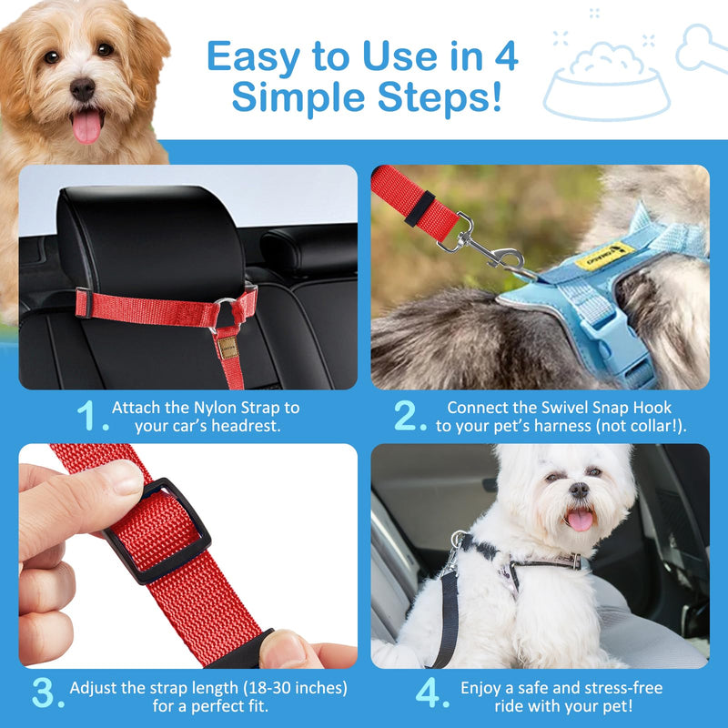 3 Pack Dog Seat Belt for Car, Car Headrest Restraint Adjustable Nylon Fabric, Dog Restraints Vehicle Seatbelts Harness (Black & Red & Purple) Red & Black & Purple - PawsPlanet Australia