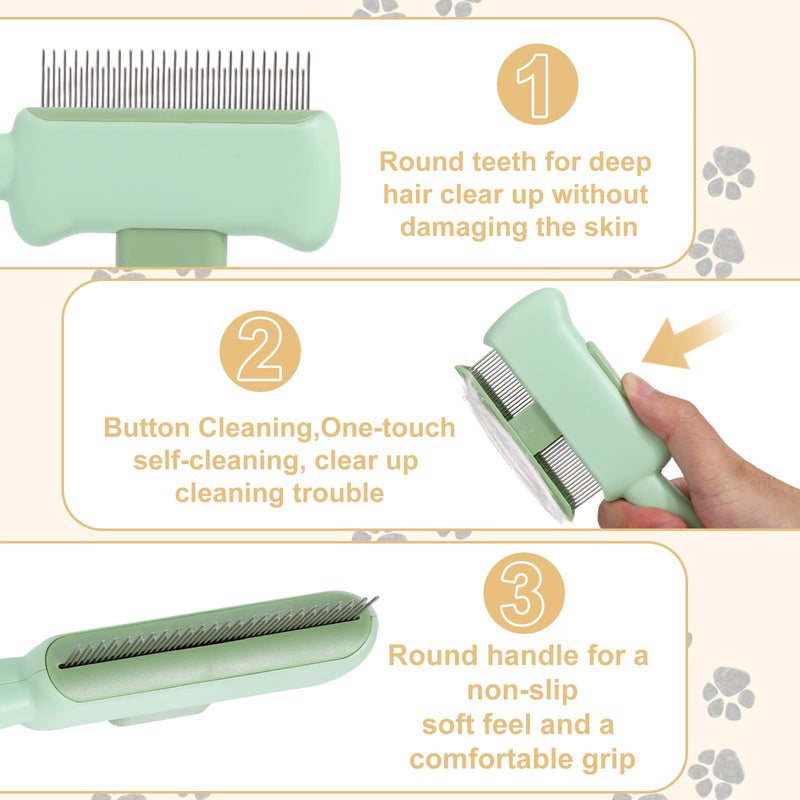 2pcs Comb for Cats and Dogs, Self-Cleaning Pet Grooming Brush with Release Button Gentle Cats Comb for Cleaning Shedding Pets Hairs - PawsPlanet Australia