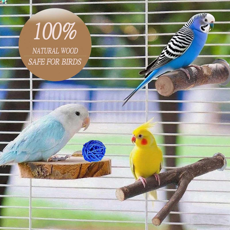 8 PCS Natural Wood Bird Perches Stand for Cage, 5 PCS Parrot Rattan Balls, Wooden Hanging Multi-Branch Perches Platform, Hammock Swing Toy for Parakeets, Budgies, Cockatiels, Conures, Macaws (13 PCS) - PawsPlanet Australia