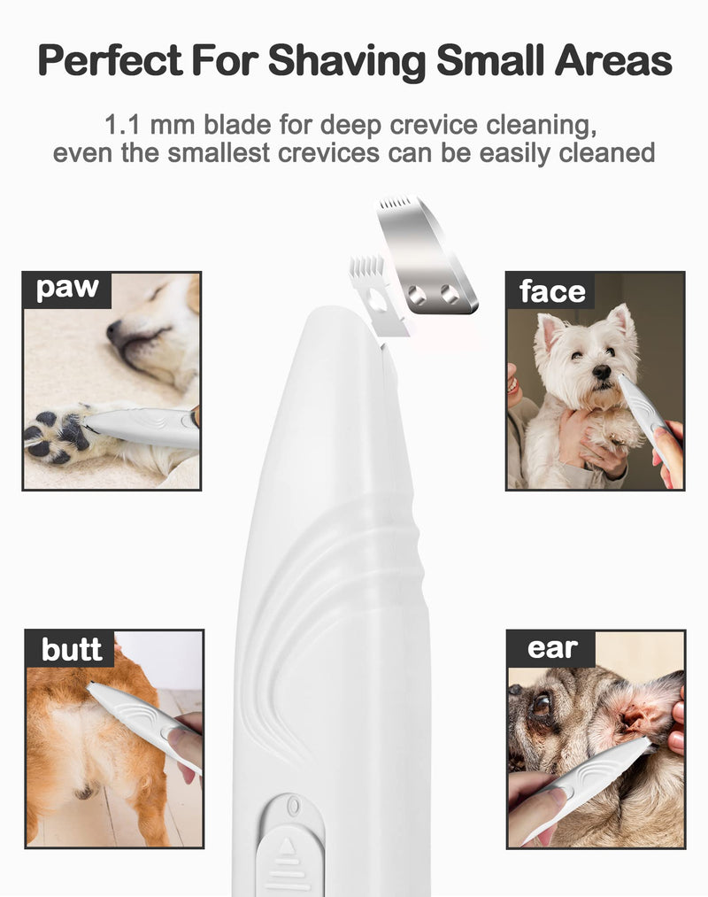 Dog Paw Trimmer for Grooming, Cordless Electric Small Pet Grooming Clippers Hair Trimmer for Dogs Cats, Low Noise for Trimming Pet's Hair Around Paws, Eyes, Ears, Face, Rump (White) White - PawsPlanet Australia