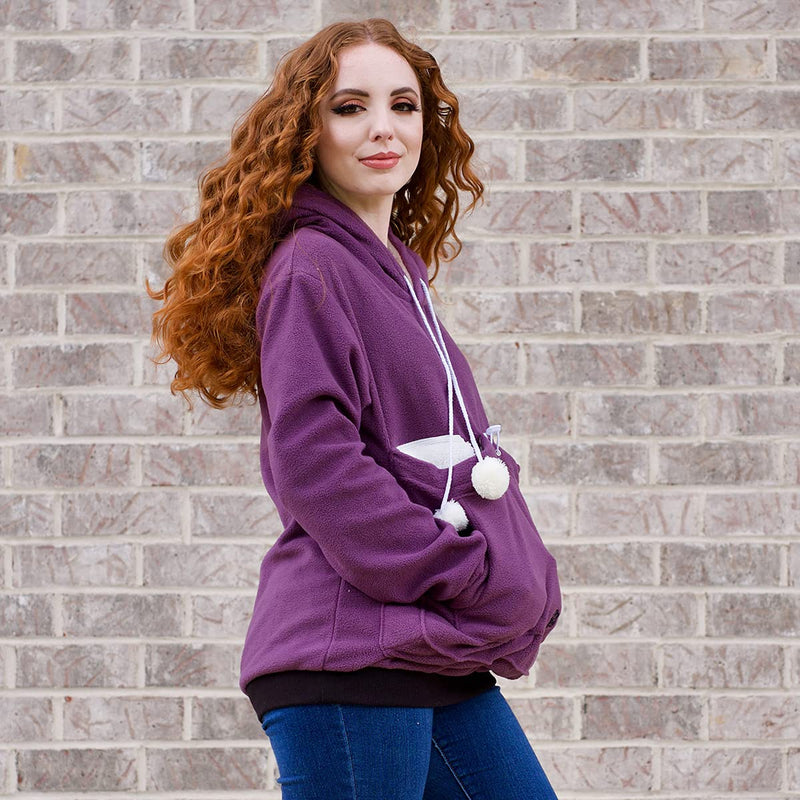 Unisex Big Pouch Hoodie Long Sleeve Pet Cat Dog Holder Carrier Sweatshirt Purple-fleece Small - PawsPlanet Australia
