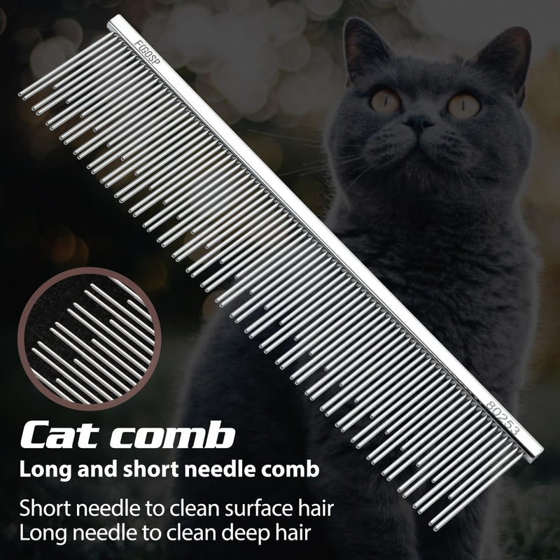 6.1" Cat Carding Dual Tooth Comb for Long Haired Cats & Dogs Ragdoll Round Corners Prevent Friction and Breakage Chrome Finish(M, Dual) Medium