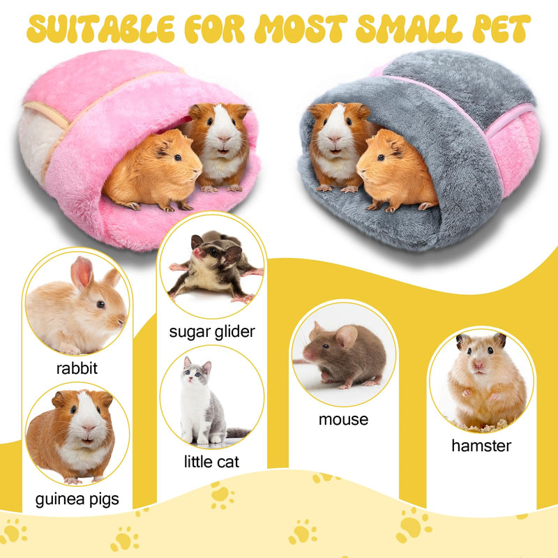 Wenqik 2 Pcs Guinea Pig Hideouts Washable Bunny Bedding Cuddle Warm Small Pet Sack Supplies Portable Pet Carrier Cage Nest Guinea Pig Accessories for Cage(Gray, Pink,Plain) Gray, Pink Solid - PawsPlanet Australia