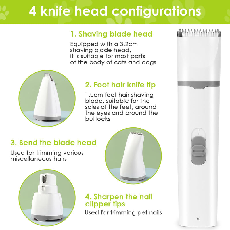 Dog Clippers, Cordless 2-Speed Dog Grooming Clippers Dogs Hair Nails Clipper Kit, 4 in 1 Low Noise USB Pet Paw Hair Trimmer Shaver Set for Dogs Cats Paws, Eyes, Ears, Face