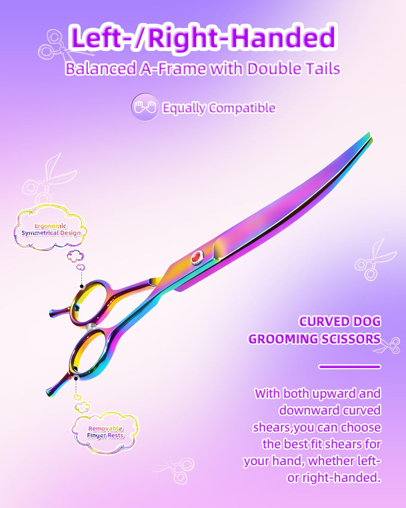 7.3" Dog Grooming Scissor - Professional Down-curved Shear with Ergonomic Handle Stainless Steel Hair Shears for Dogs, Cats and Other Pets - Pet Hair Trimming Scissor(Curved, Iridescent) - PawsPlanet Australia
