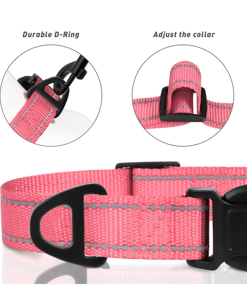 TagME Reflective Nylon Dog Collars, Adjustable Classic Pet Collar with Quick Release Buckle for Medium Dogs, Baby Pink, 1.0" Width M: 1.0"x(14-20")