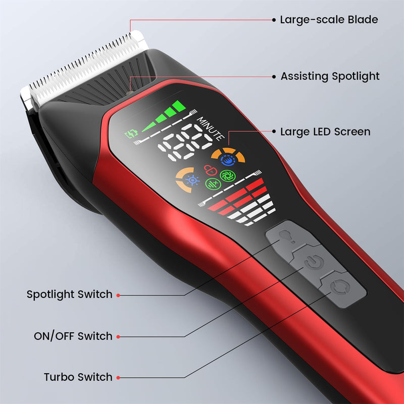 Wide Blade Dog Cat Clippers - Professional Cordless Grooming Tools for Thick Coats - Low Noise Pet Hair Trimmer Kit Ts066-red+black - PawsPlanet Australia