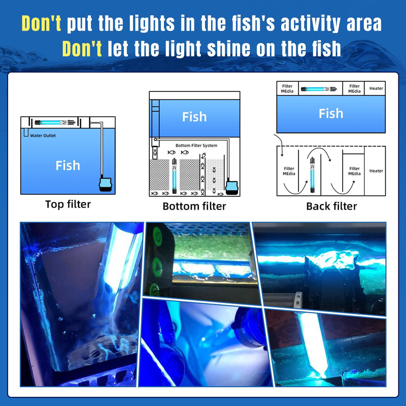 7W Aquarium UV Light for 20-100 Gallon Fish Tank Aquarium Light Algae Clean Light Green Machine Algae Remover 7W-8inch Length