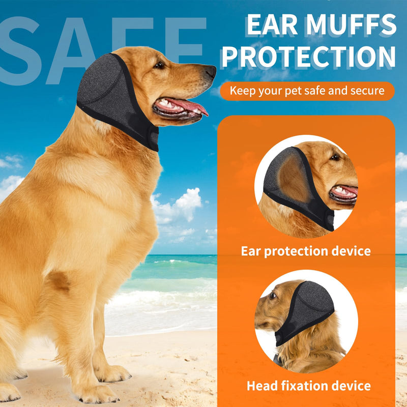 BOXOB Dog Ears Cover, Adjustable Dog Ear Muffs Noise Protection Comfortable Quiet Dogs Calming Hood Ear Head Wrap Cups Shower Cap Pet Supplies for Bath Grooming Thunder Fireworks (S) S