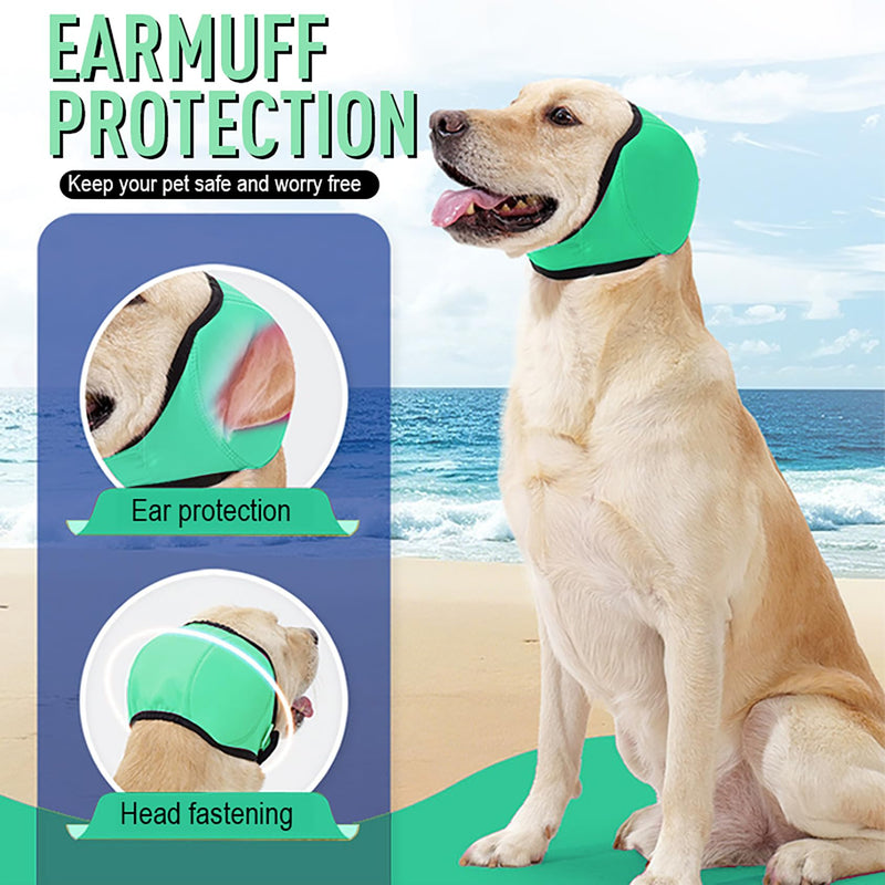 Dog Ear Muffs for Noise Protection, Soft Quiet Dog Ear Headband, Dog Ear Covers for Anxiety Relief, Calming No Flap Ear Wraps for Dog Hematoma Fireworks Thunderstorms Bathing Grooming Green Large