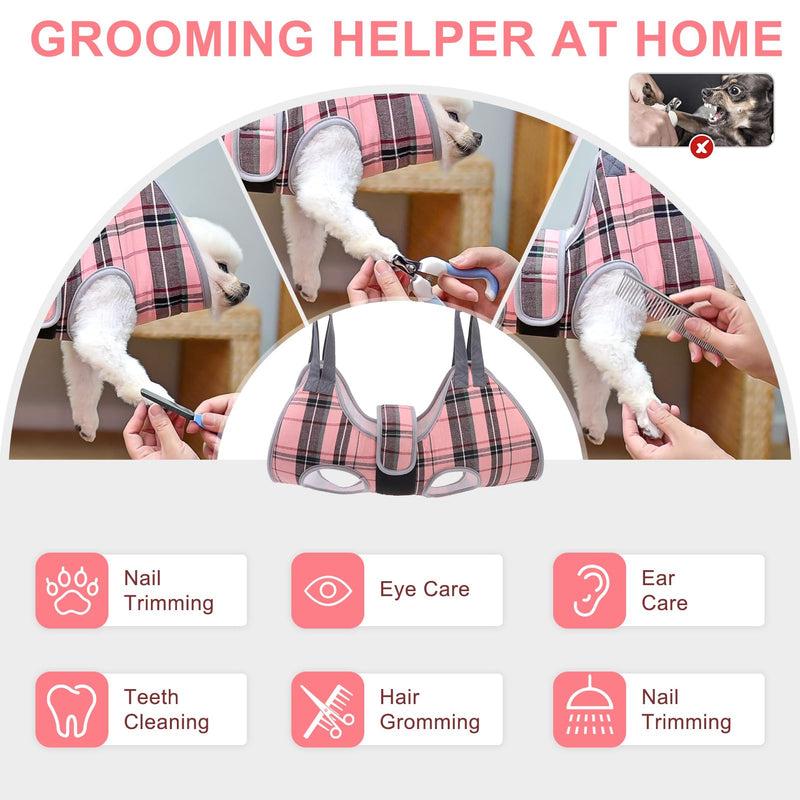 BEAUTYZOO Dog Grooming Hammock for Small Dogs Cat- Dog Sling for Nail Trimming/Clipping- Dog Hanging Harness Holder with Thick Fabric Neck Support & Strap Restraint Claw Care, Pink S S (Leg Spacing: 7-10.2" / Max W: 30lbs) - PawsPlanet Australia