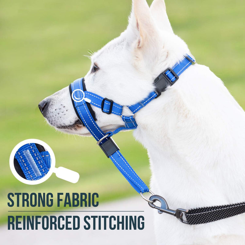 GoodBoy Dog Head Halter with Safety Strap - Stops Heavy Pulling On The Leash - Padded Headcollar for Small Medium and Large Dog Sizes - Head Collar Training Guide Included 3 Blue - PawsPlanet Australia