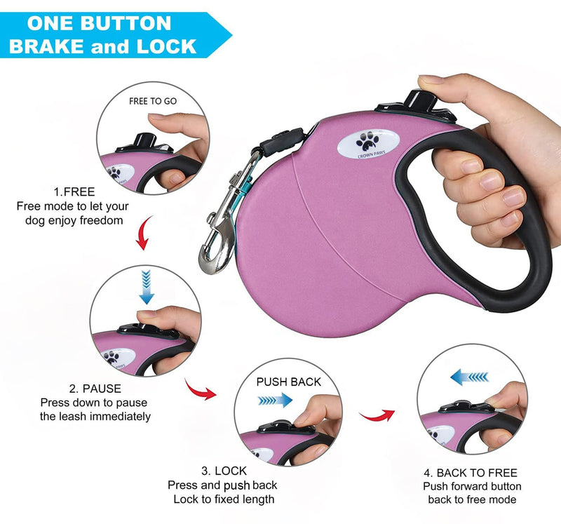 16 ft Retractable Dog Leash for Large Dogs up to 110 lbs,Tangle-Free Nylon Tape,Pink L pink - PawsPlanet Australia